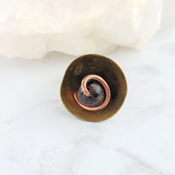 Tiger Eye Ring Jewelry Size 5 Yellow Gold Brass Copper Metal Artisan Handmade - Picture 9 of 12